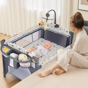 Pack and Play, 5 in 1 Baby Bedside Sleeper w/ Bassinet
