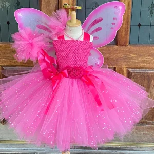 Girls Pink Glitter Tulle Dress